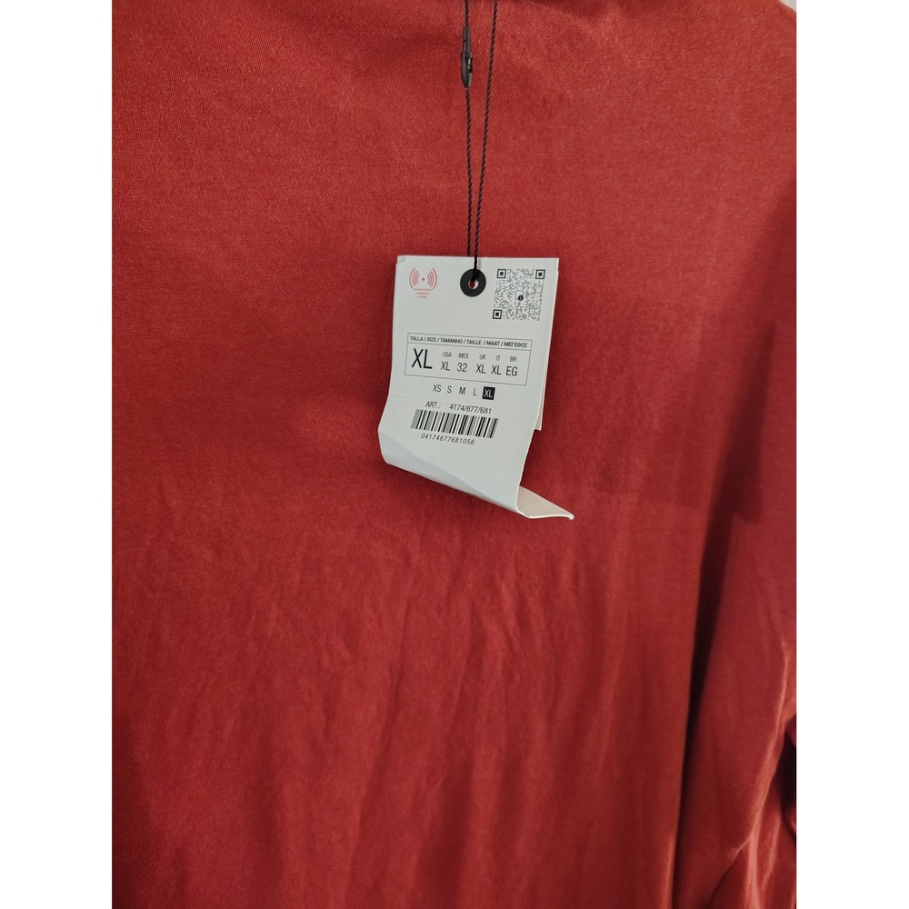 Zara Mens Long Sleeve Crew Neck T-Shirt Rust Red XL 4174/677/681 New - Picture 3 of 4